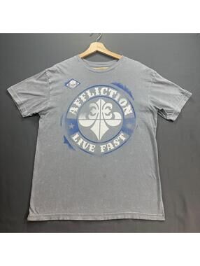 Affliction Graphic T-Shirt Live Fast Gray Size M